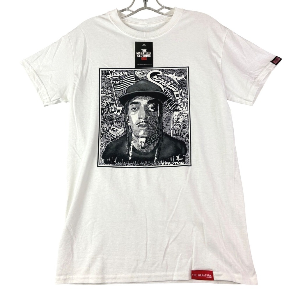 The Marathon Clothing Mens S White Nipsey Hussle Graphic Tee Crenshaw Rapper NWT